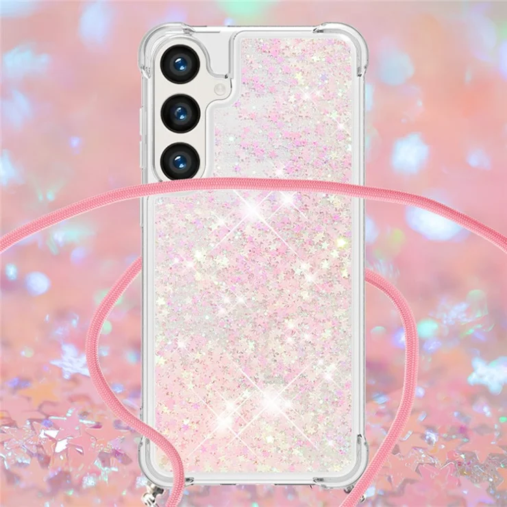 For Samsung Galaxy S24+ TPU Case Quicksand Design Phone Cover with Lanyard - Pink / Pentagrams