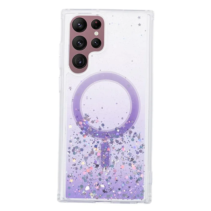 JTW Series Shockproof Case for Samsung Galaxy S22 Ultra 5G Case Compatible with MagSafe Glitter Epoxy TPU+Acrylic Phone Cover - Purple