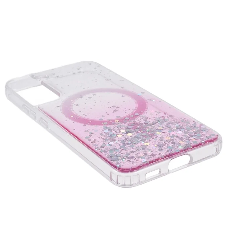 JTW Series TPU+Acrylic Phone Cover for Samsung Galaxy S22+ 5G Slim Case Glitter Epoxy Phone Case Compatible with MagSafe - Pink