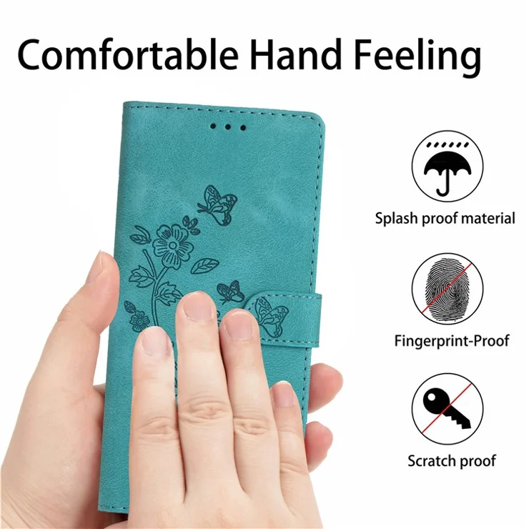 For Samsung Galaxy A15 5G Case Slim-Fit Leather Imprinted Flower Phone Cover with Stand and Wallet - Sky Blue
