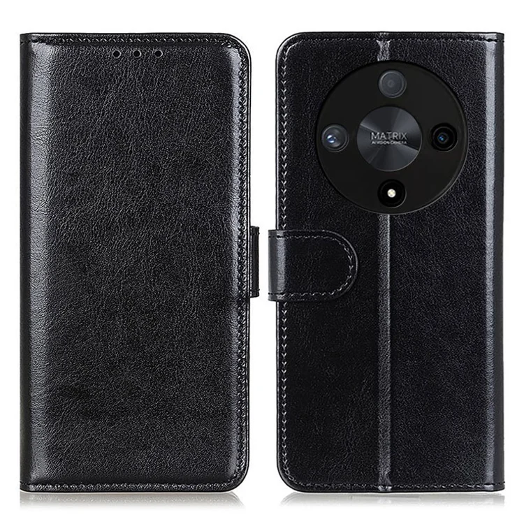 For Honor X9b 5G / Magic6 Lite 5G / X50 5G Case Crazy Horse Texture PU Leather Wallet Phone Cover with Magnetic Clasp - Black
