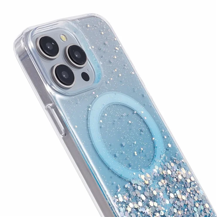 JTW Series For iPhone 12 Pro Max 6.7 inch Case Compatible with MagSafe Sparkle Epoxy TPU+Acrylic Phone Cover - Blue