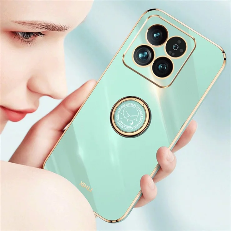 XINLI For Xiaomi 14 Case Electroplated Anti-drop Phone TPU Cover with Ring Kickstand - Pink