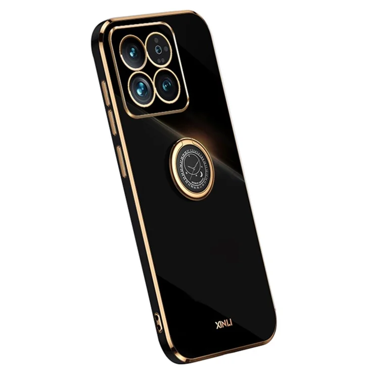 XINLI For Xiaomi 14 Pro Case Electroplated TPU Ring Kickstand Phone Cover - Black