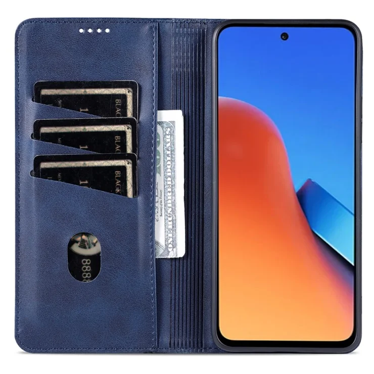 AZNS For Xiaomi 14 Case Anti-Scratch Cell Phone Stand Wallet Cover - Blue