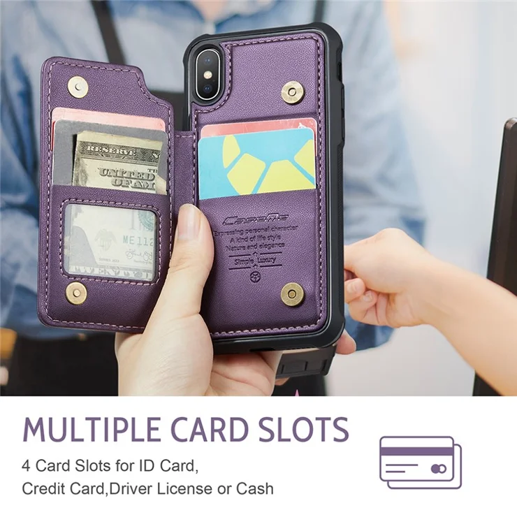 For iPhone X / XS Phone Case CASEME C22 Leather Back Cover with RFID Blocking Card Slots - Purple
