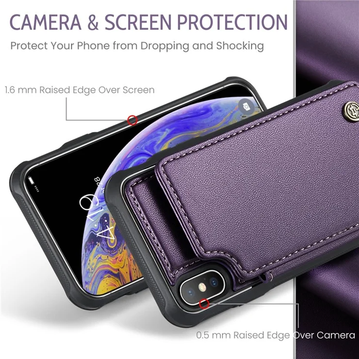 For iPhone XS Max Phone Case CASEME C22 Leather Back Cover with RFID Blocking Card Slots - Purple