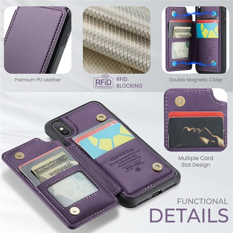 For iPhone XS Max Phone Case CASEME C22 Leather Back Cover with RFID Blocking Card Slots - Purple