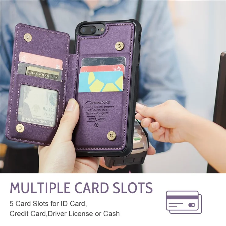 For iPhone 6 Plus / 7 Plus / 8 Plus / 6s Plus Phone Case CASEME C22 Leather Back Cover with RFID Blocking Card Slots - Purple