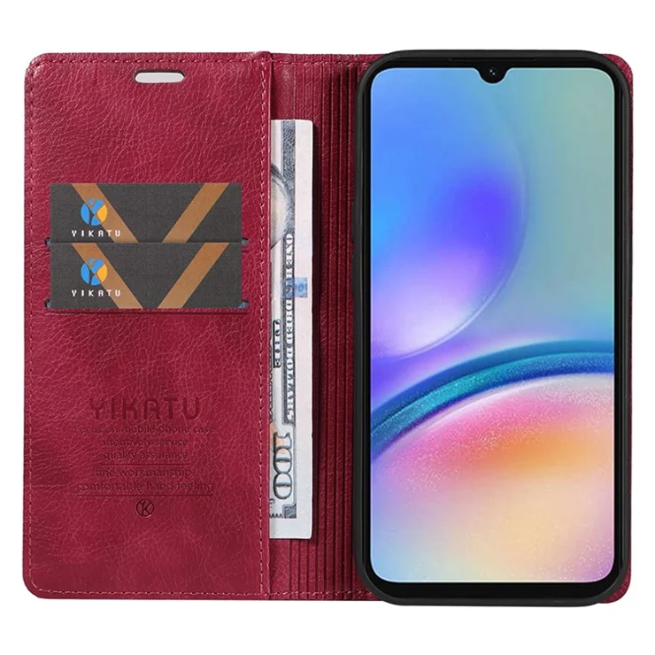 YIKATU YK-006 For Samsung Galaxy A05s 4G Case Drop Proof Leather Wallet Magnetic Closing Cover - Wine Red