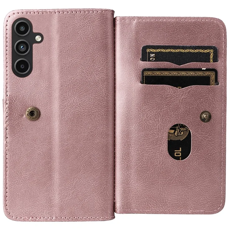 For Samsung Galaxy A15 5G Leather Case with 10 Card Holder Phone Cover Stand - Rose Gold