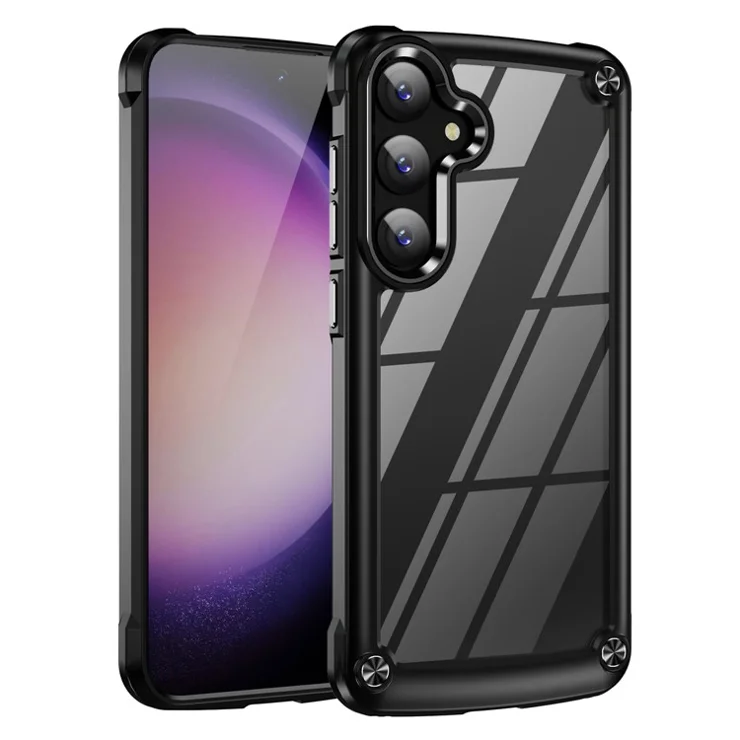 For Samsung Galaxy S24 Phone Case Shockproof PC+TPU Phone Cover with Alloy Lens Frame - Black