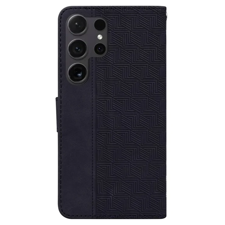 For Samsung Galaxy S24 Ultra Case Phone Shell Imprinted PU Leather Flip Cover - Black