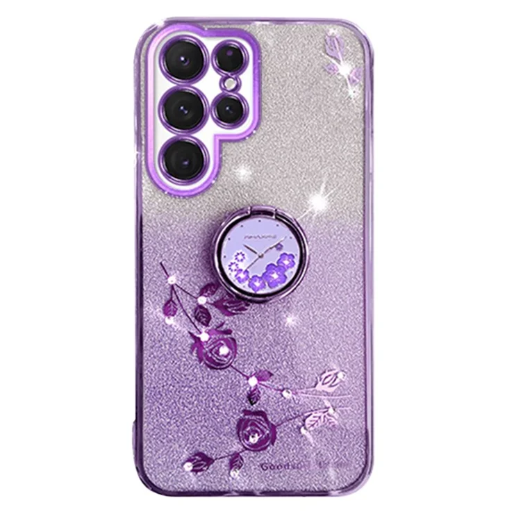 KADEM For Samsung Galaxy S24 Ultra Cover Soft TPU Phone Case with Ring Kickstand - Purple