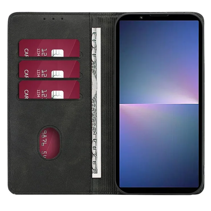 For Sony Xperia 5 V Case Magnetic Closure Wallet Leather Cover - Black