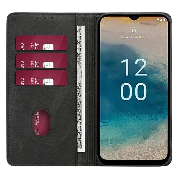 For Nokia G42 Case Leather Calf Texture Phone Protector with Magnetic Closure - Black