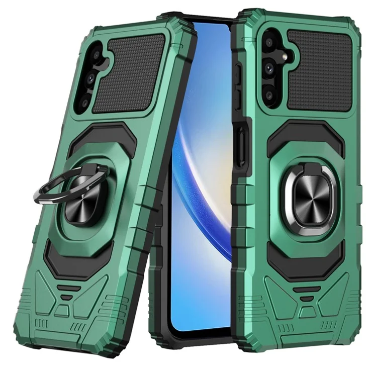 Bulk Purchasing For Samsung Galaxy A34 5G Cover Ring Kickstand Phone Case Support Magnetic Car Mount - Midnight Green