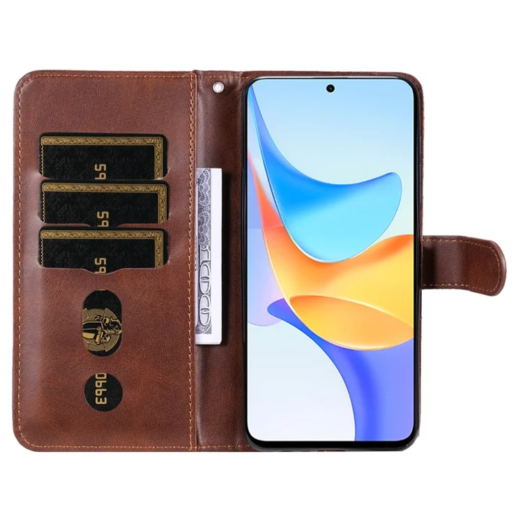 For Honor Play 50 Plus 5G Case Calf Texture Leather Flip Cover Anti-Scratch Phone Case with Zipper Wallet Pocket - Brown