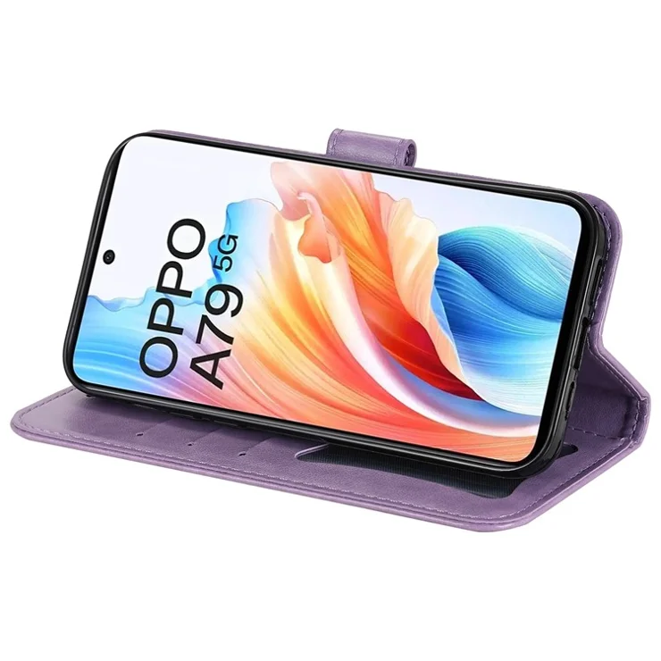 Wallet Phone Case for Oppo A79 5G / A2 5G Case Floral Pattern PU Leather Wallet Stand Phone Cover - Purple