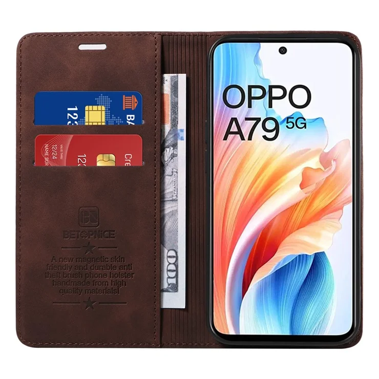 BETOPNICE 003 for Oppo A79 5G / A2 5G Case Flip Wallet RFID Blocking Phone Stand Cover - Brown