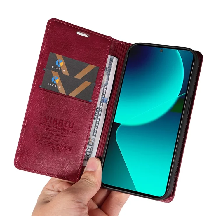 YIKATU YK-006 For Xiaomi 13T / 13T Pro / Redmi K60 Ultra Case PU Leather Litchi Texture Wallet Cover - Wine Red