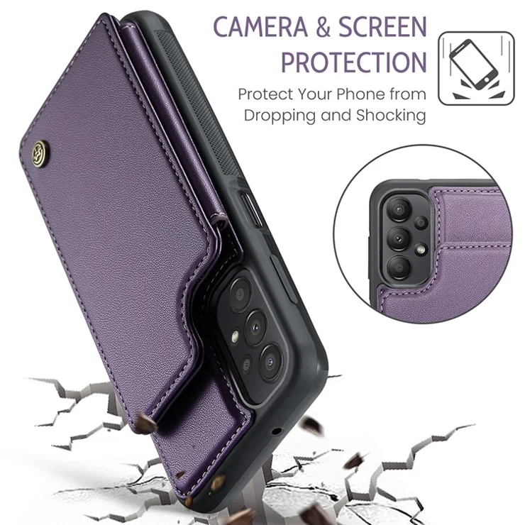 For Samsung Galaxy A13 4G Phone Case CASEME C22 Leather Back Cover with RFID Blocking Card Slots - Purple
