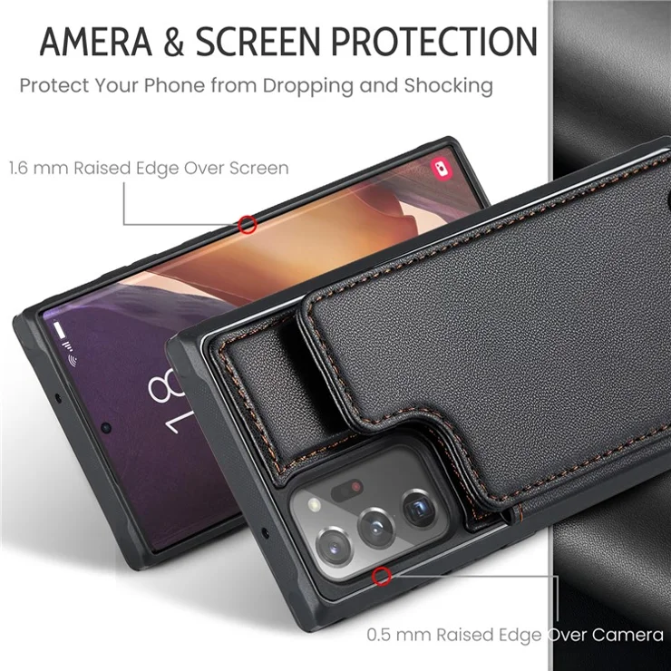 For Samsung Galaxy Note20 Ultra / Note20 Ultra 5G Phone Case CASEME C22 Leather Back Cover with RFID Blocking Card Slots - Black