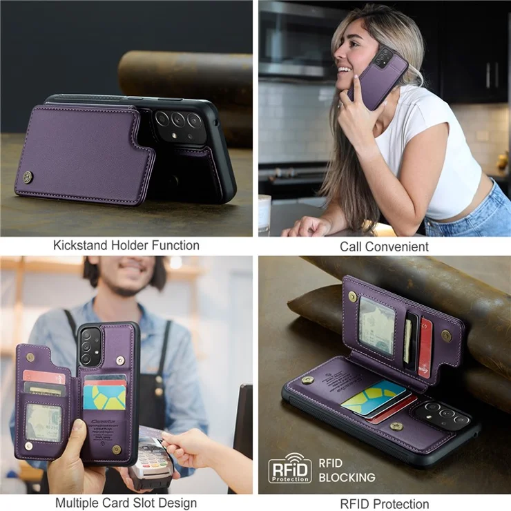 For Samsung Galaxy A52 4G / 5G / A52s 5G Phone Case CASEME C22 Leather Back Cover with RFID Blocking Card Slots - Purple