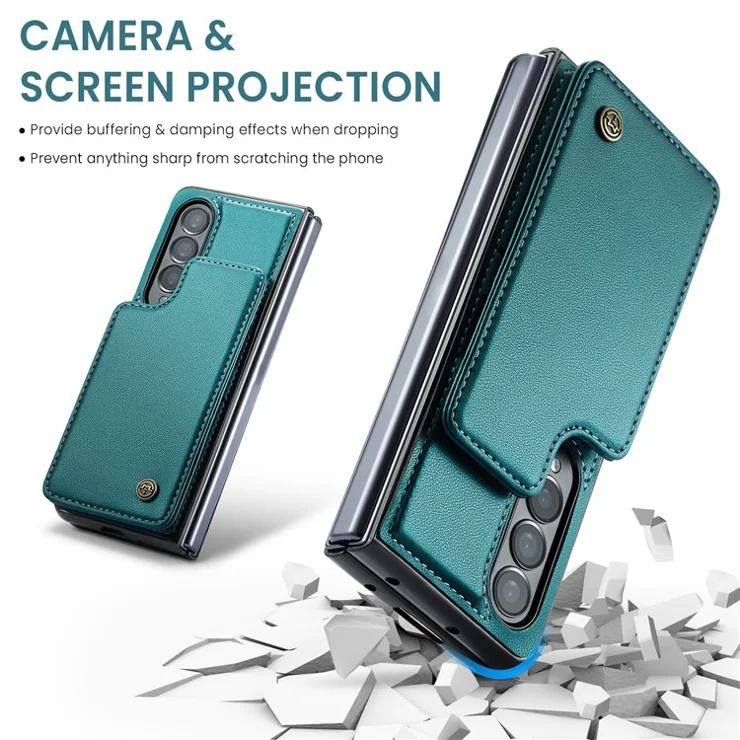 For Samsung Galaxy Z Fold3 5G Phone Case CASEME C22 Leather Back Cover with RFID Blocking Card Slots - Green