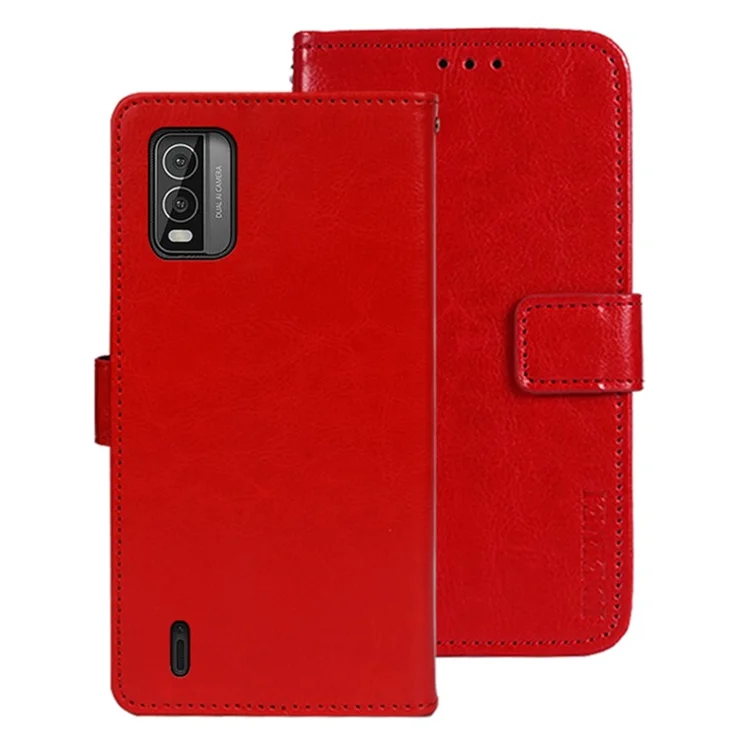 IDEWEI For Nokia C210 Case Flip Leather Wallet Phone Cover Crazy Horse Texture Phone Shell - Red