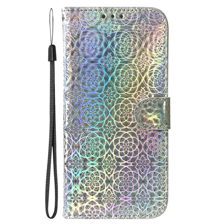 For Samsung Galaxy S24 Ultra Case Dazzling Flower Pattern Stand Cover with Wallet - Grey