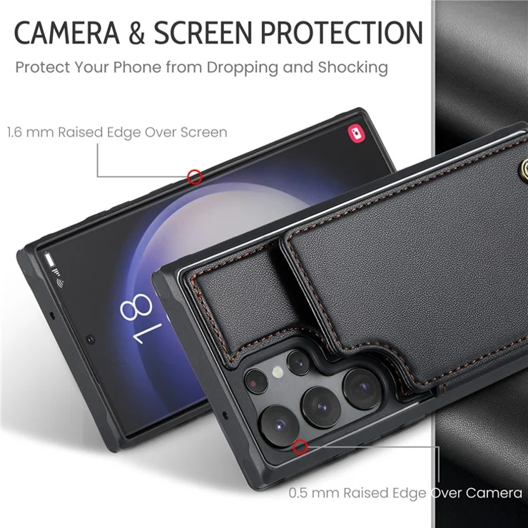 For Samsung Galaxy S22 Ultra 5G Phone Case CASEME C22 Leather Back Cover with RFID Blocking Card Slots - Black