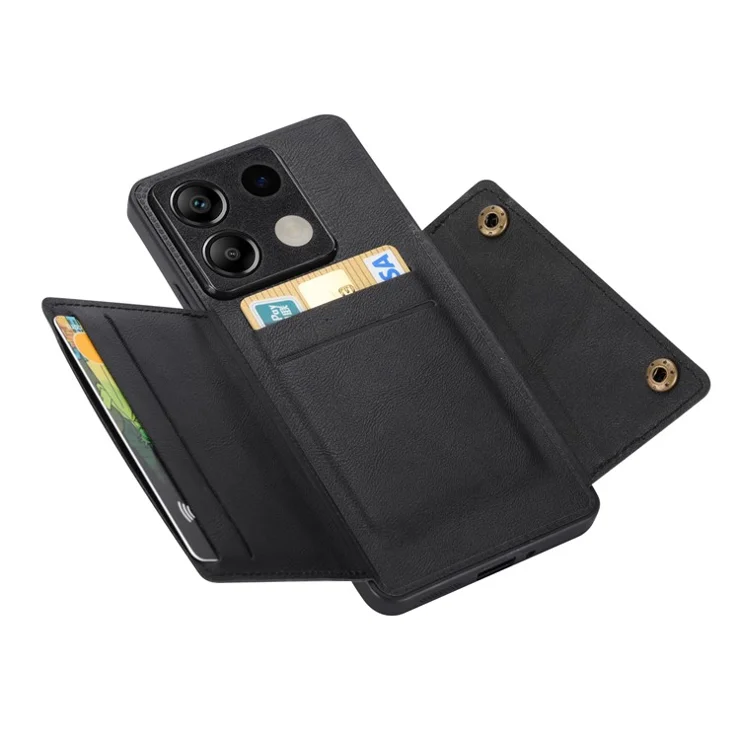 For Xiaomi Redmi Note 13 5G Case PU Leather + TPU Anti-Fall Phone Cover with Card Holder - Black