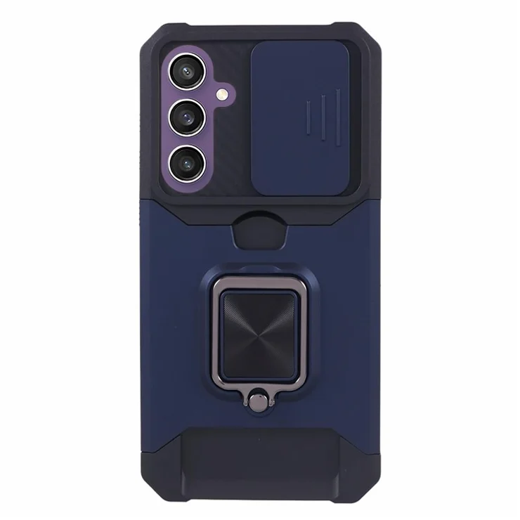 For Samsung Galaxy S24 Case with Slide Camera Cover Kickstand Phone Protector - Navy Blue