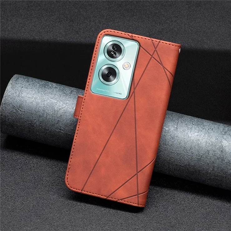 BINFEN COLOR For Oppo A79 5G / A2 5G Phone Cases Wallet Stand Geometry Imprinted Leather Cover - Brown