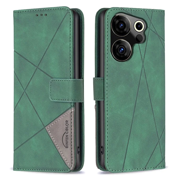 BINFEN COLOR For TECNO Camon 20 Premier 5G Phone Cases Wallet Stand Geometry Imprinted Leather Cover - Green