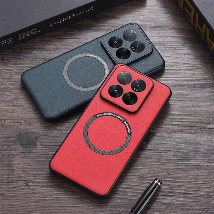 For Xiaomi 14 Case Compatible with MagSafe PU Leather+TPU Cell Phone Cover - Black