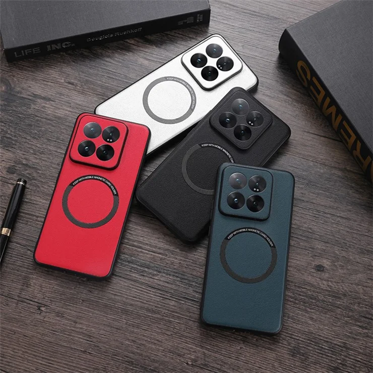 For Xiaomi 14 Case Compatible with MagSafe PU Leather+TPU Cell Phone Cover - Red