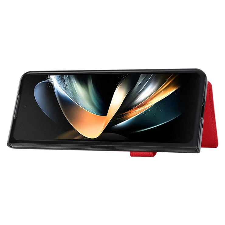 For Samsung Galaxy Z Fold4 5G Case PU Leather+PC Folding Phone Cover with Card Slot - Red