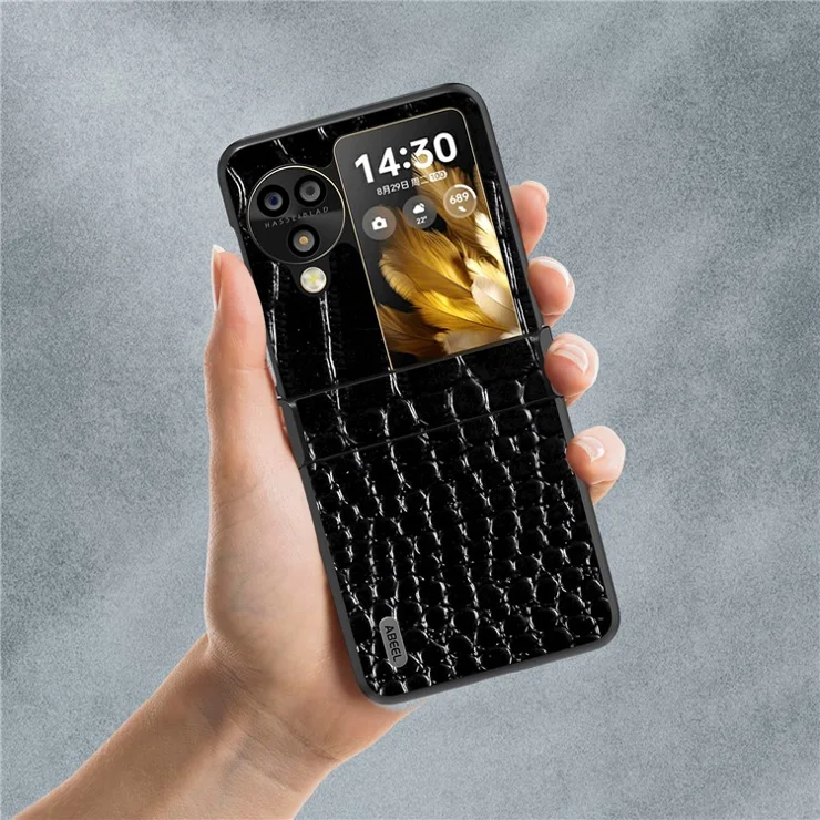 ABEEL For Oppo Find N3 Flip 5G Folding Phone Case Hinge Protection Crocodile Texture Cover - Black