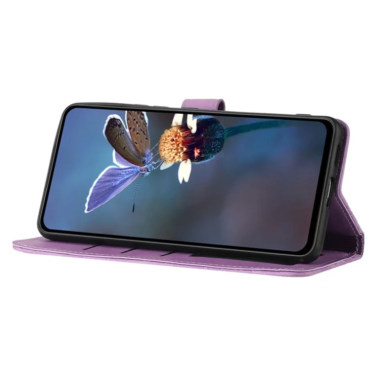 For Samsung Galaxy S24 Ultra Case Imprinted Stand Phone Shell PU Leather Wallet Cell Phone Cover - Purple