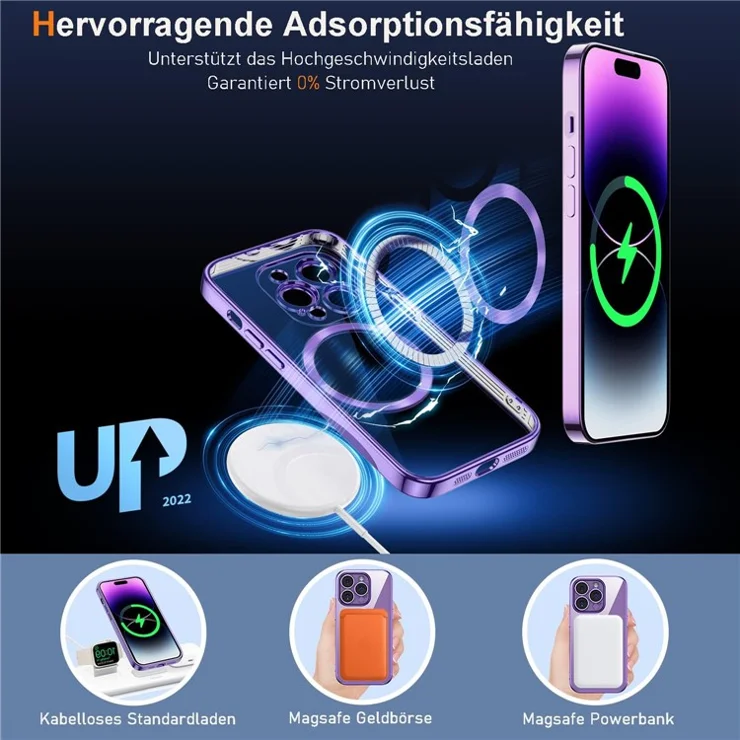 For iPhone 15 Pro Clear Case Compatible with MagSafe Electroplating TPU Phone Cover with Lens Film - Purple