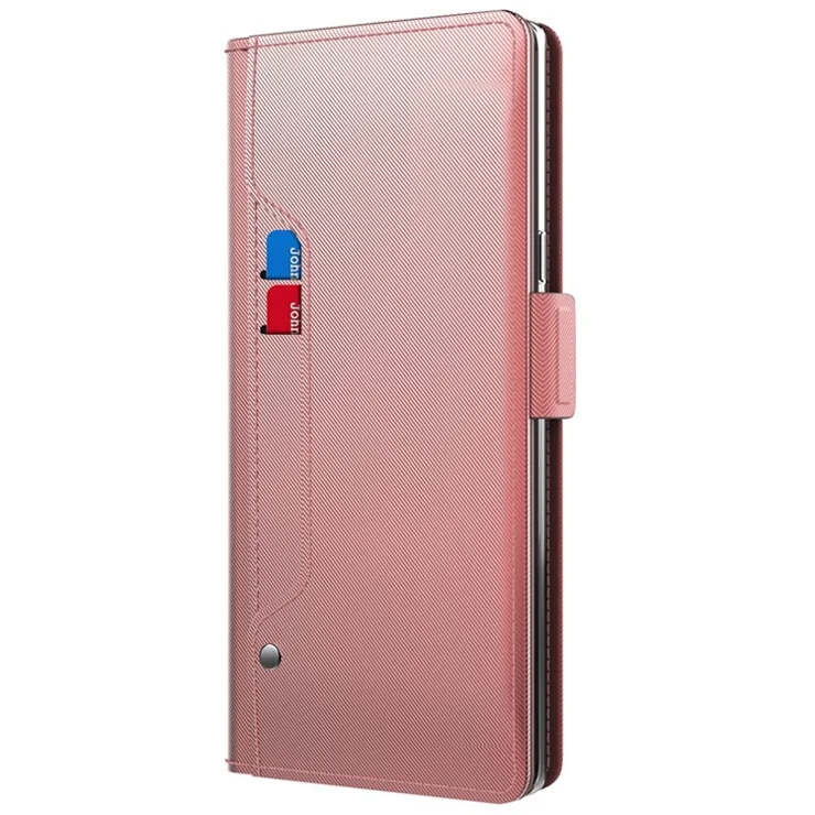 For Xiaomi Redmi Note 13 5G Case Anti-drop Leather Mobile Phone Cover with Mirror - Rose Gold