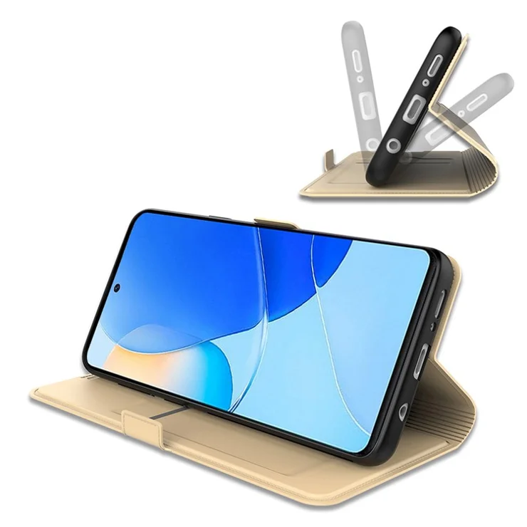 For Honor X5 Plus PU Leather Phone Case Stand Card Holder Flip Cover - Gold