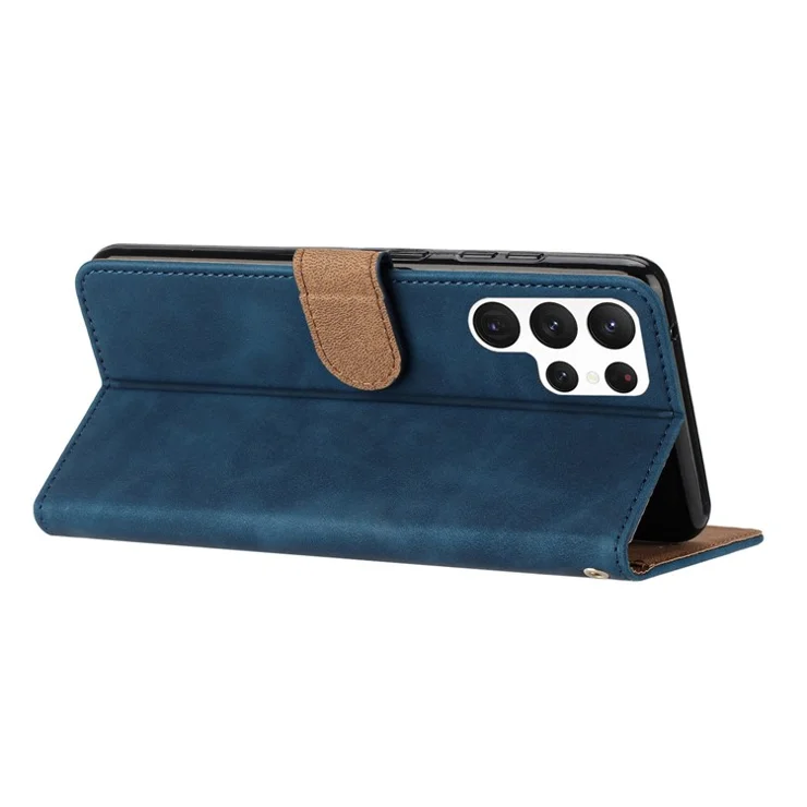 For Samsung Galaxy S24 Ultra Case PU Leather Wallet Imprinted Butterfly Stand Phone Cover - Blue