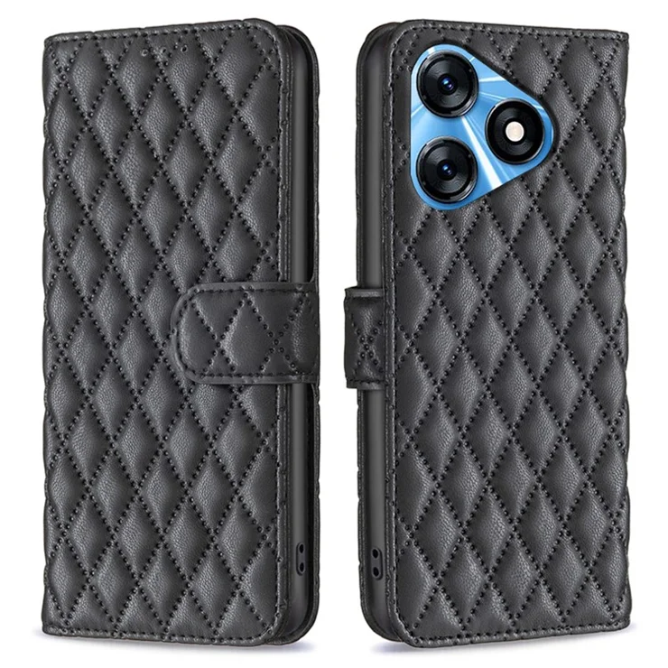 BINFEN COLOR BF Style-14 For TECNO Spark 10 4G Cell Phone Cases Imprinted Leather Wallet Cover - Black