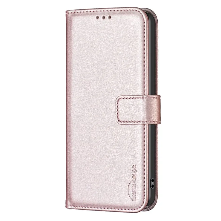 BINFEN COLOR BF17 For TECNO Pova 5 Pro 5G Case Leather Wallet Cellphone Cover with Stand - Rose Gold