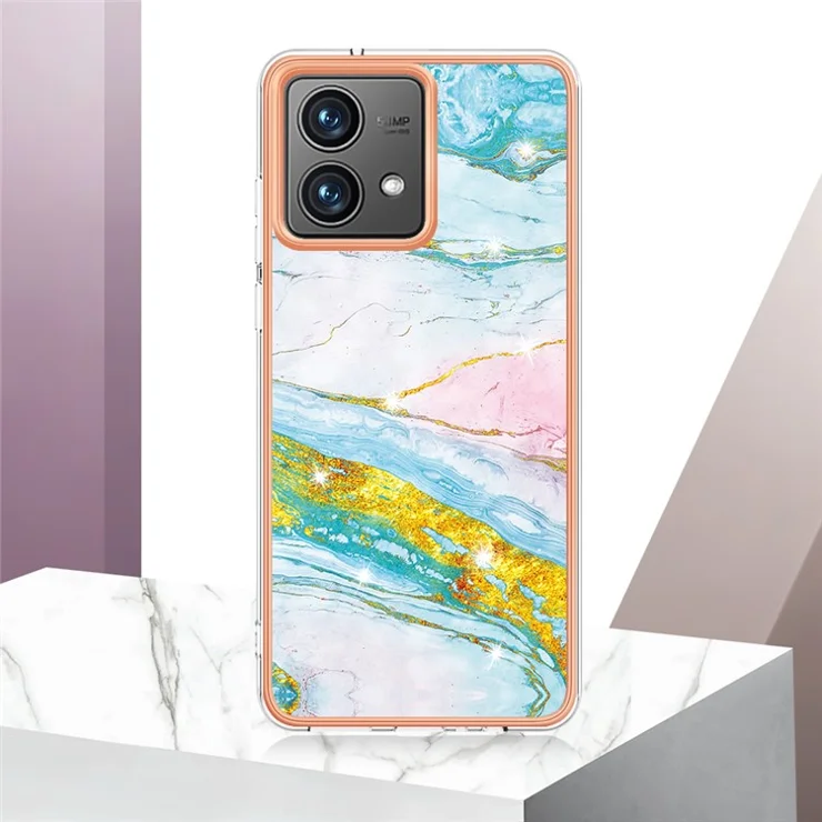 For Motorola Moto G84 5G TPU Case with IMD Marble Pattern Electroplated Back Cover - Green 004