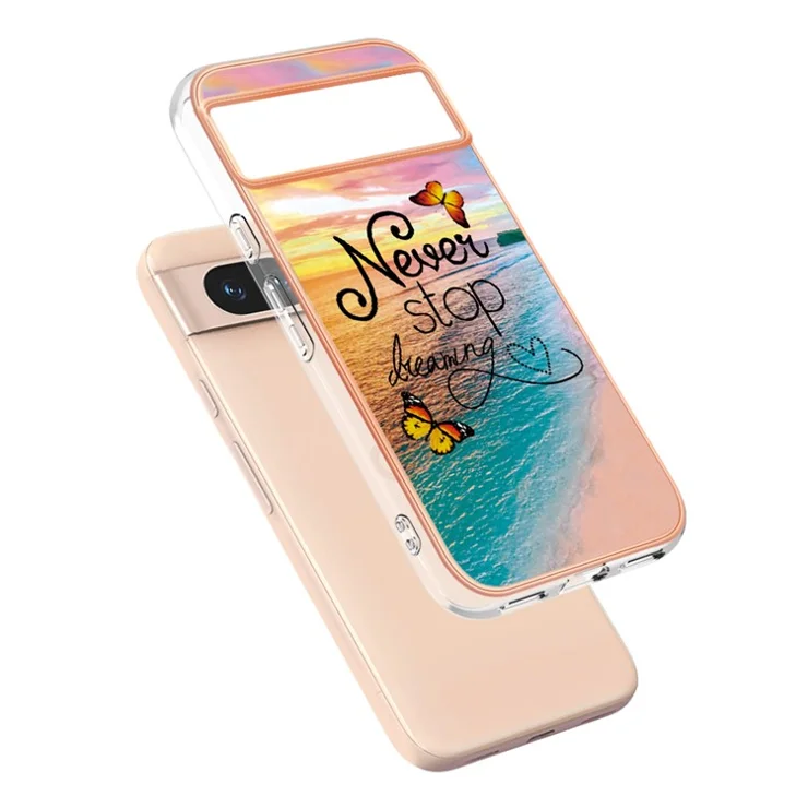 For Google Pixel 8a Case with IMD Marble Flower Pattern TPU Mobile Back Cover - Never Stop Dreaming