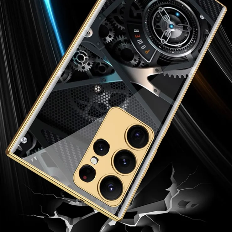 GKK For Samsung Galaxy S24 Ultra Phone Case Pattern Tempered Glass Back Cover - Peacock Green